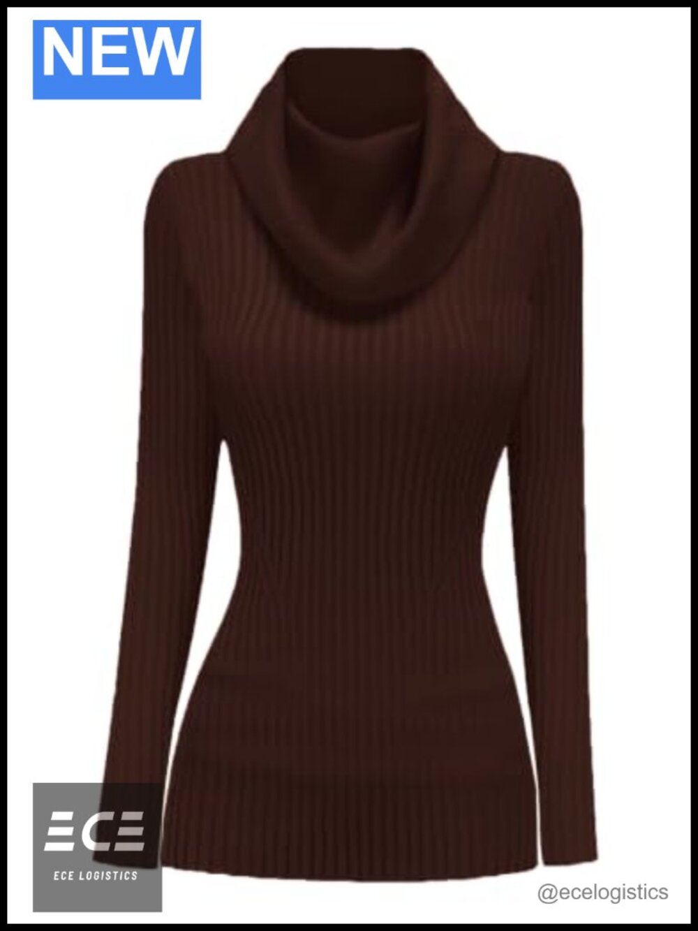 Women's Cowl Neck Ribbed Knit Long Sleeve Slim Fit Bodycon Pullover Sweater